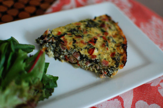 Ham, Spinach, Goat Cheese, and Bell Pepper Quiche